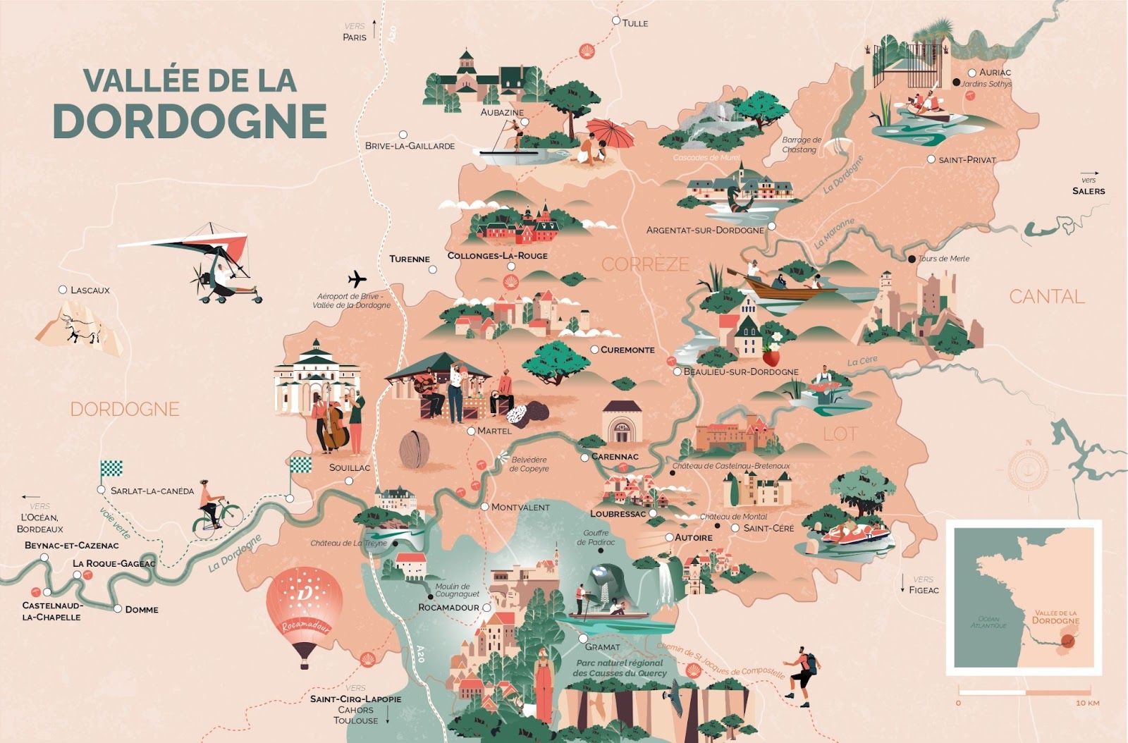 carte vallée de la dordogne périgord © Atelier Cartøgraphik pour l'Office de tourisme de la vallée de la Dordogne